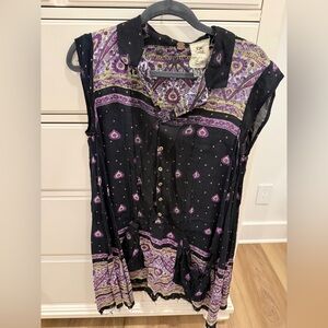 Free People Black and Purple Sleeveless Mini Dress